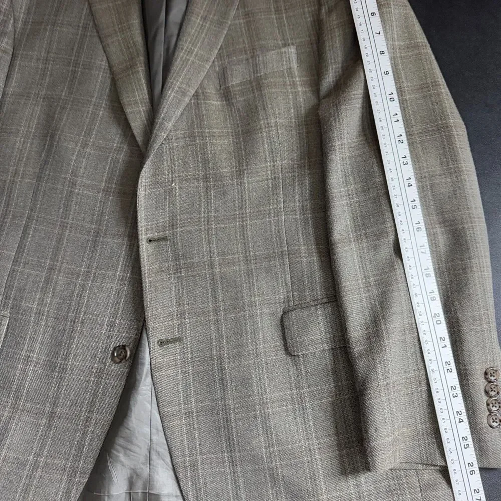 Jos A Bank Traditional Fit Blazer Sport Coat 44L Mens Check Brown Wool‎ Silk